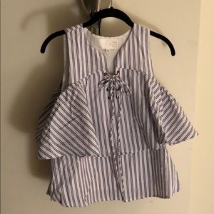 Lace Up Stripe Blouse